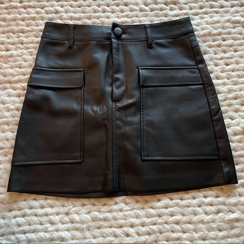 Zara black faux leather cargo utility mini skirt